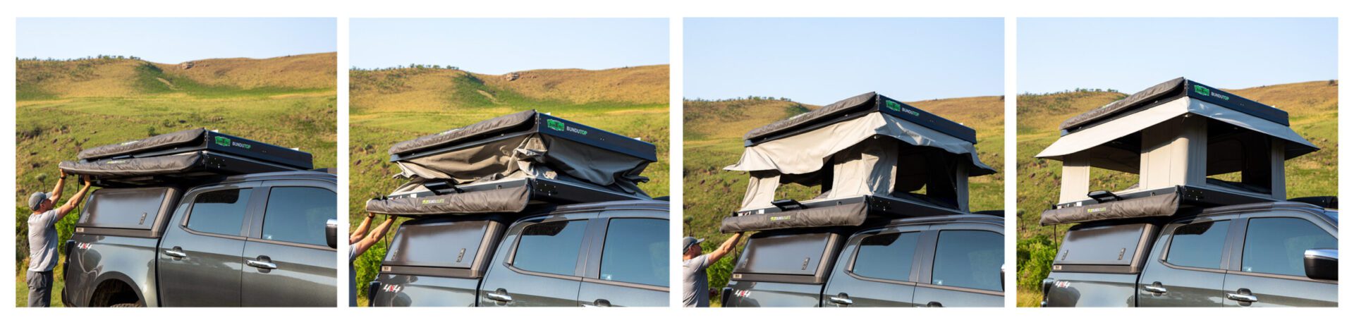 A man is putting the roof on his truck