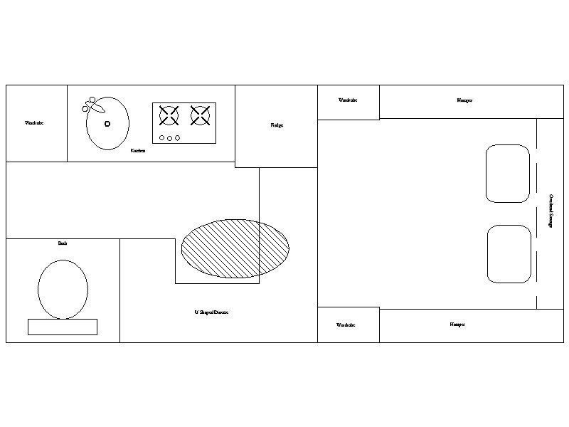 A floor plan of a kitchen with a stove, sink and refrigerator.