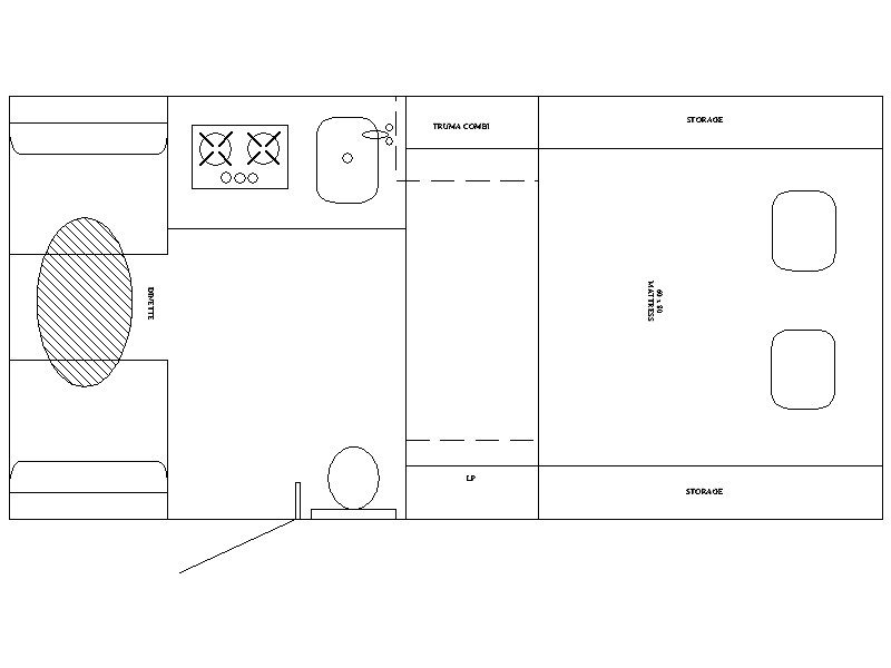 A floor plan of the interior of an rv.