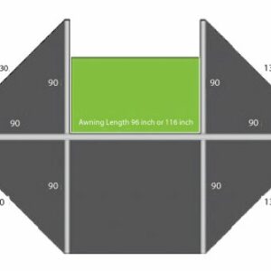 A diagram of the size and length of an awning.