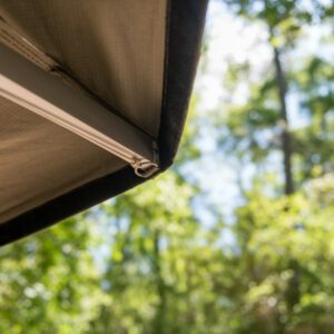 A close up of the awning on an outdoor patio.