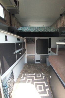 A view of the inside of a camper.