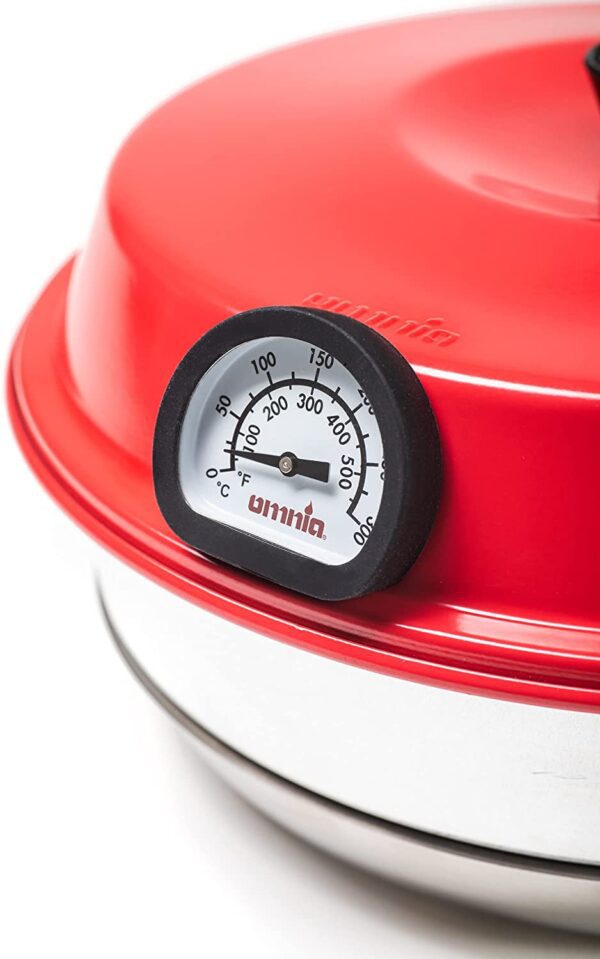 A red pot with a Thermometer on it.