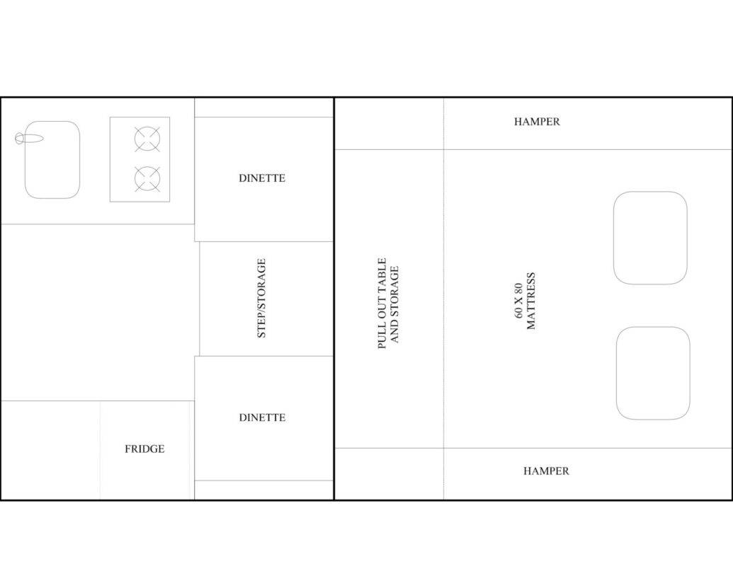 A diagram showing the layout of a kitchen.