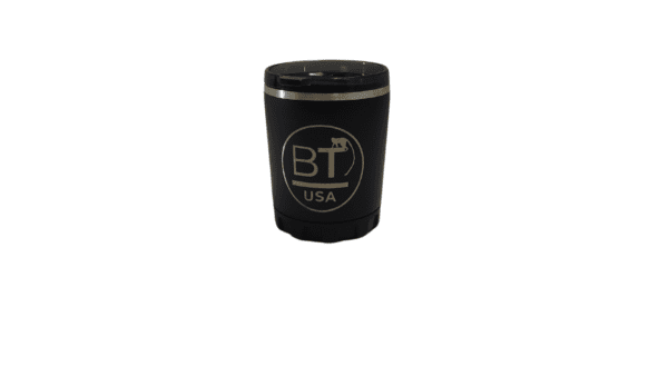 Black travel mug with BT logo.