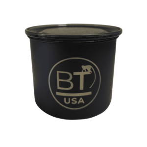 Black can with BT USA logo and monkey.