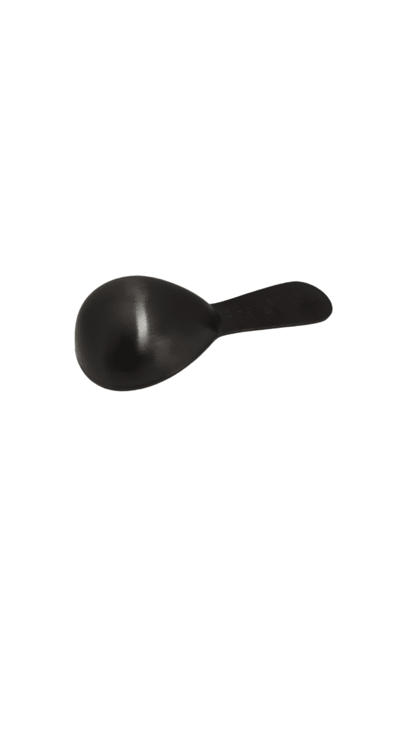 Black plastic scoop isolated on white.