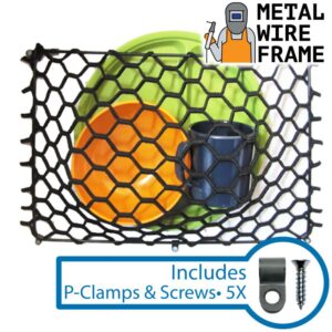 Black metal wire frame storage net.