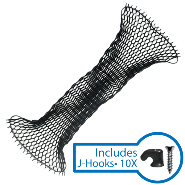 Black cargo net with 10 J-hooks.