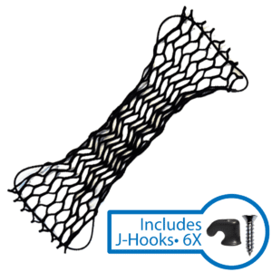 Black cargo net with six J-hooks.