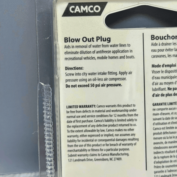 RV Water Line Blow-Out Plug - Plastic - Image 4