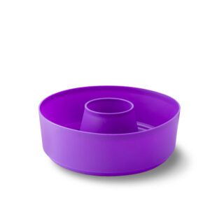 Purple silicone bundt cake baking pan.